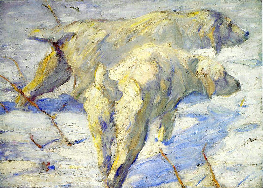 (image for) Handmade Oil painting for home canvas, oil painting framed canvas for living room Franz Marci's art Siberian Sheepdogs aka Siber